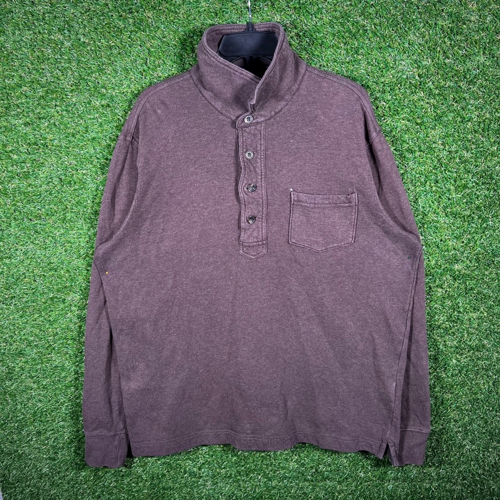 Eddie Bauer Sport Shop Henley Mens Large Tall Brown Waffle Lined Pullover